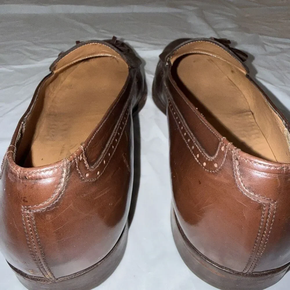 Salvatore Ferragamo Mens 10.5D Brown Leather Kiltie Tassel Loafers Moc Toe Italy